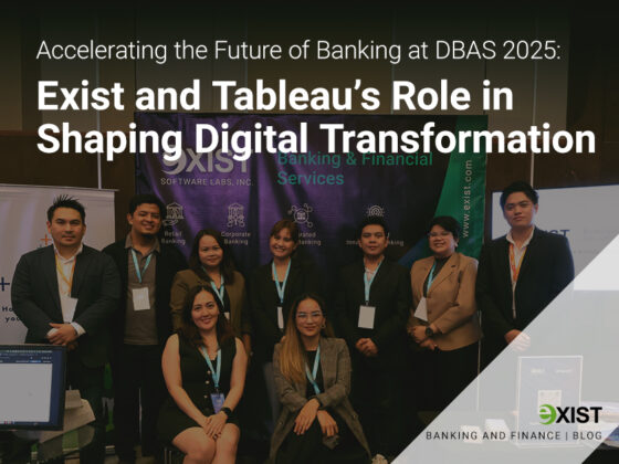 Employees of Exist Software Labs posing at the DBAS event with text saying Accelerating the Future of Banking at DBAS 2025: Exist and Tableau’s Role in Shaping Digital Transformation