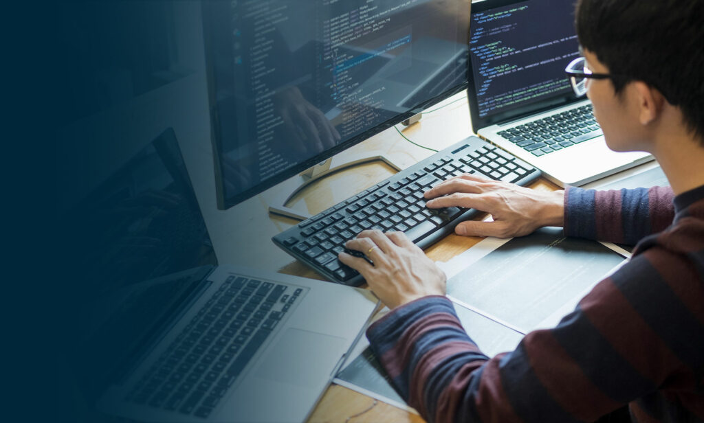 data-solutions-person-on-computer, enterprise database